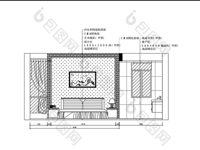 家装卧室床头立面图纸CAD图纸