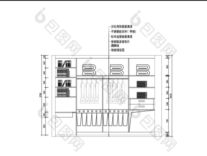 家装衣柜里面架构图CAD图纸