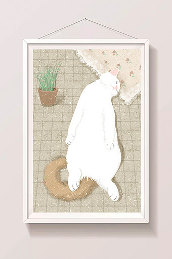 素色小清新风可爱动物猫咪插画图片