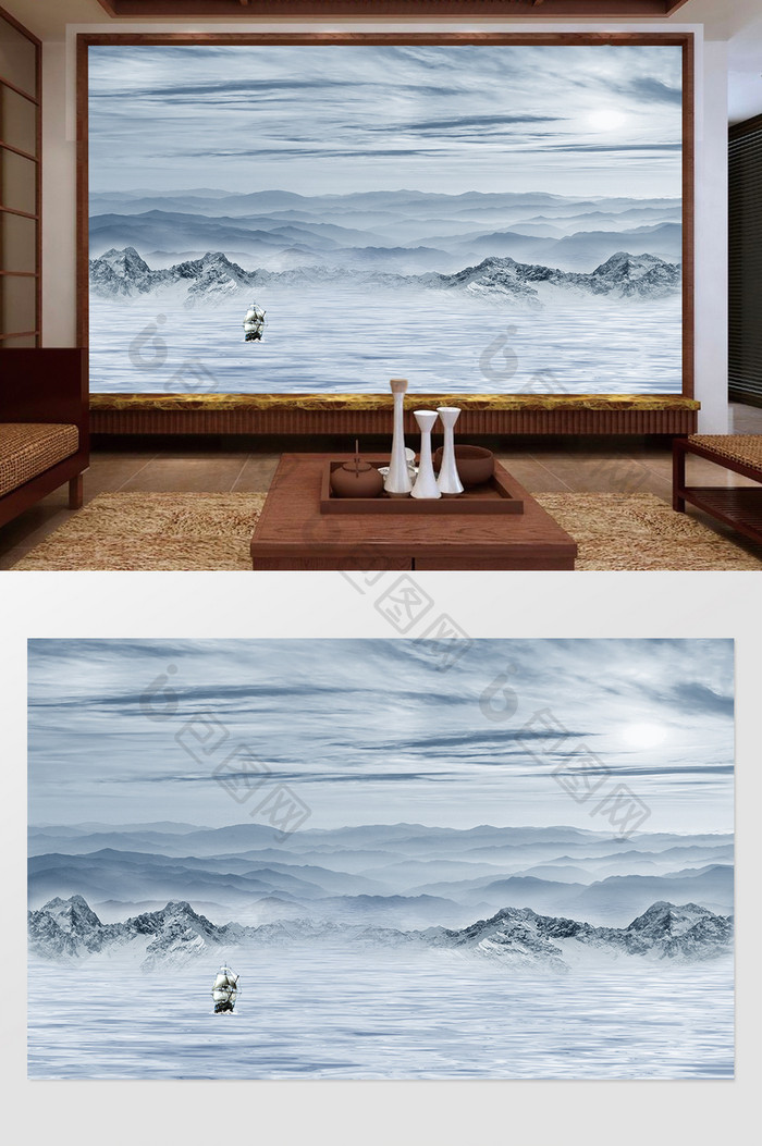 新中式定制山水抽象背景墙