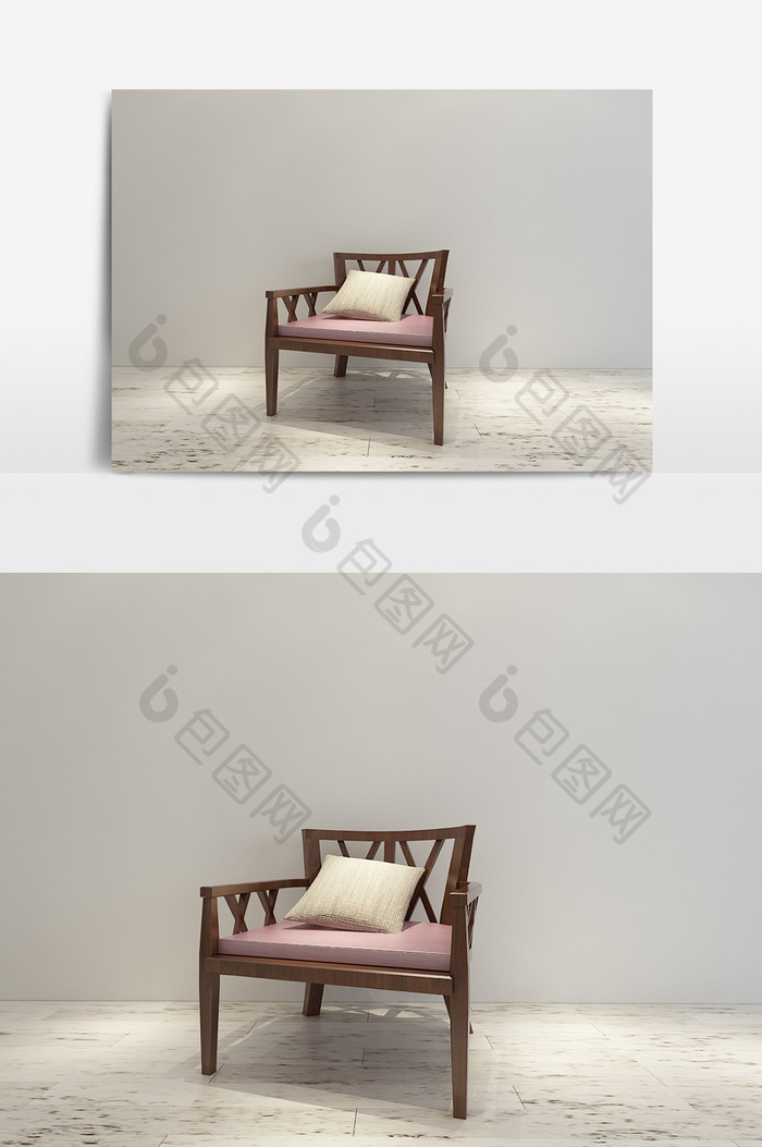 新中式休闲椅模型效果图