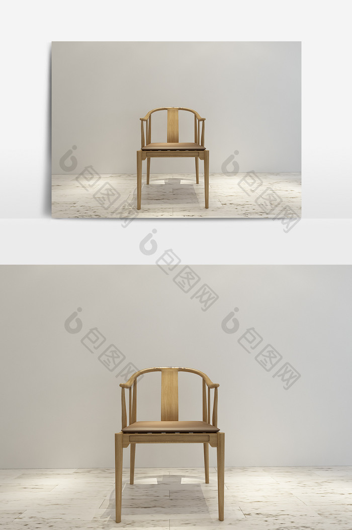 浅色系新中式单椅模型效果图
