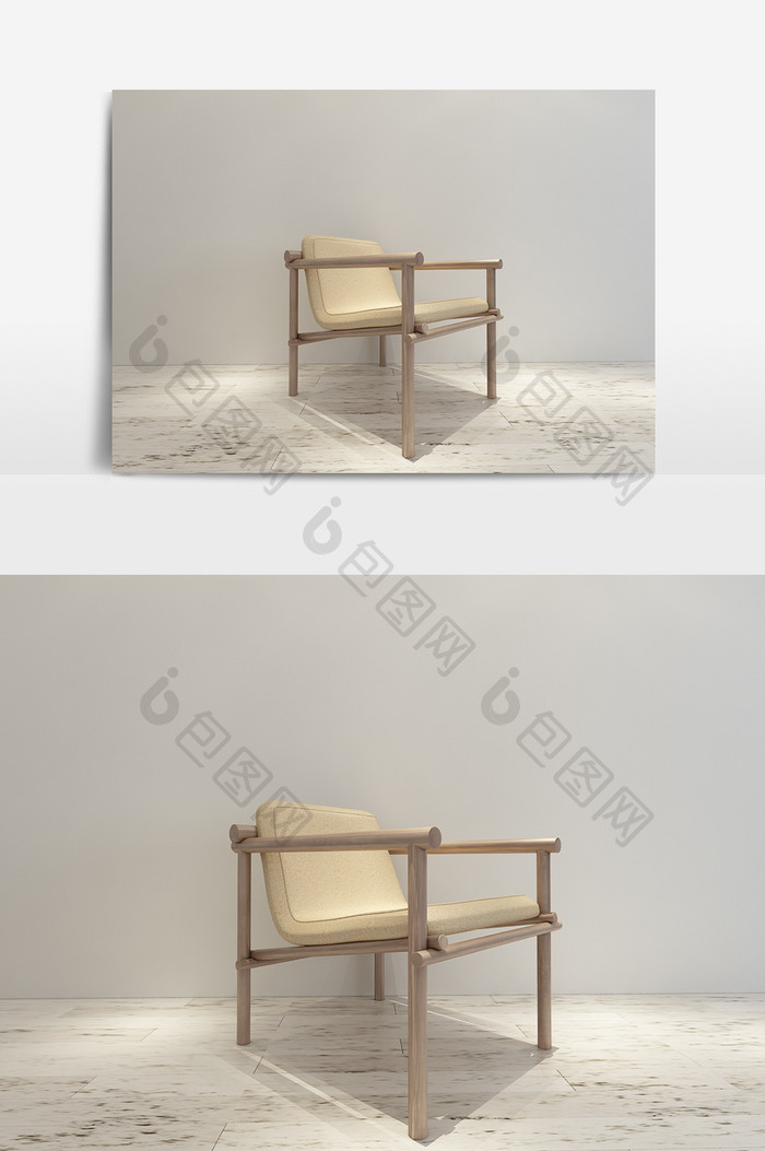 日式简约风格休闲椅模型效果图
