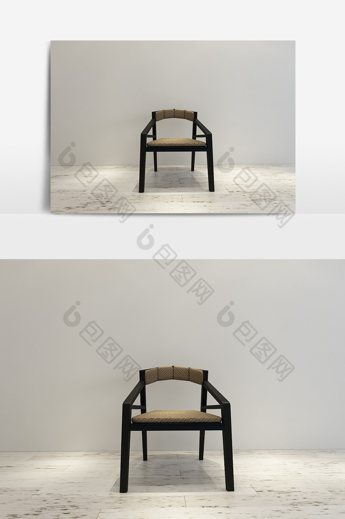 新中式个性单椅模型效果图