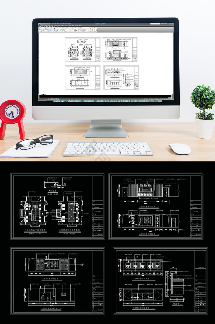 休息区空间规划CAD施工图纸图片