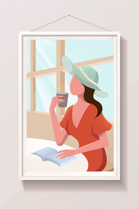 展板图片gif苏大强都挺好我想喝手磨咖啡插画动图gif喝茶女生插画图片