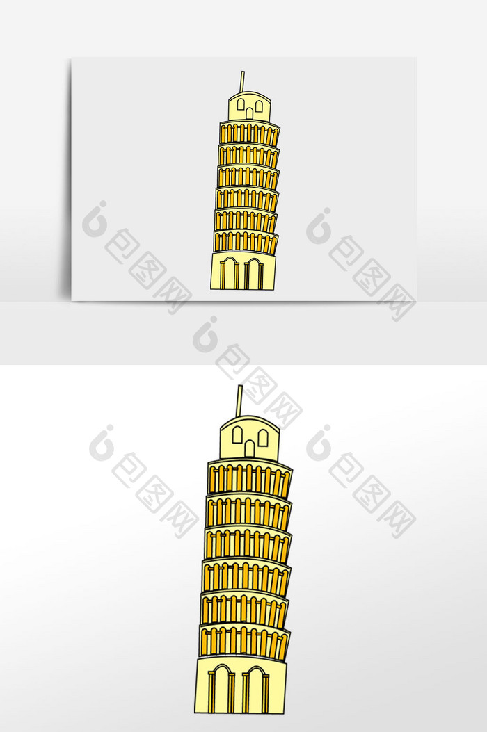 倾斜的黄色比萨斜塔带大门元素