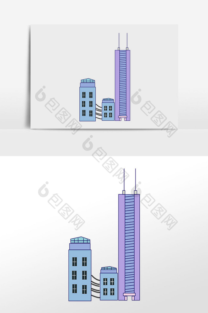 高低不齐的三个建筑摩天大楼元素