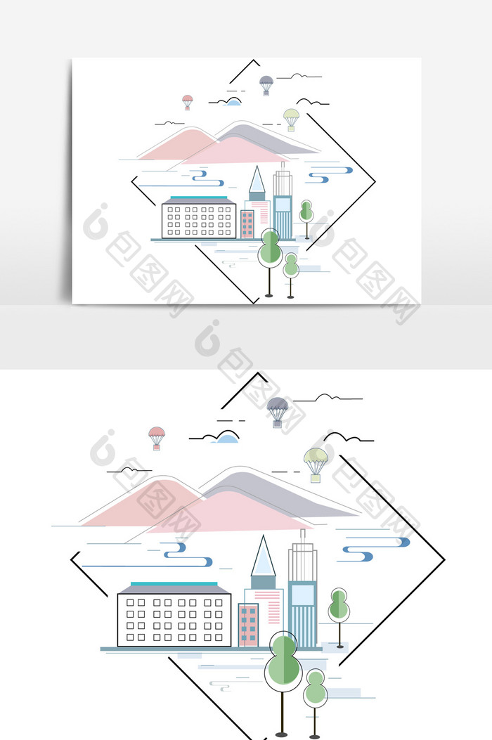 城市山峰树木设计元素