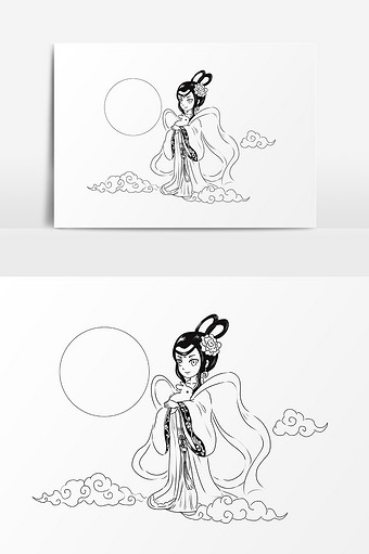 手绘嫦娥设计元素图片下载