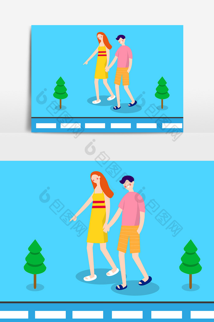 情侣人物手绘设计元素
