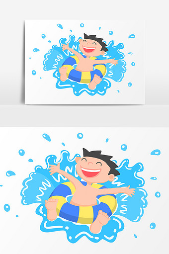 快乐的儿童游泳池戏水玩耍分层卡通手绘元素图片下载