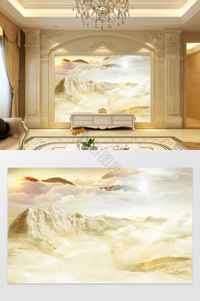 定制山水日出风景画背景墙图片
