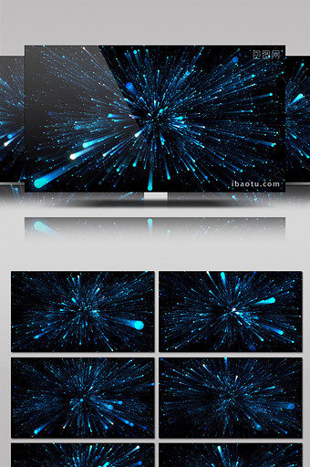 蓝色粒子线条闪烁空间扩散冲击VJ视频素材图片