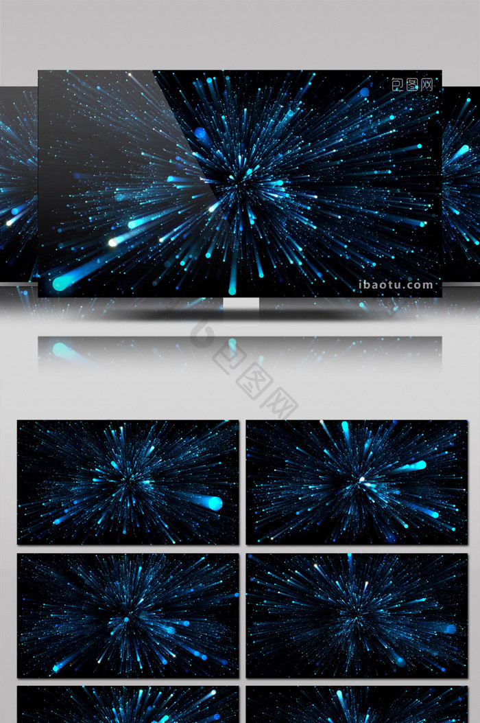 蓝色粒子线条闪烁空间扩散冲击VJ视频素材