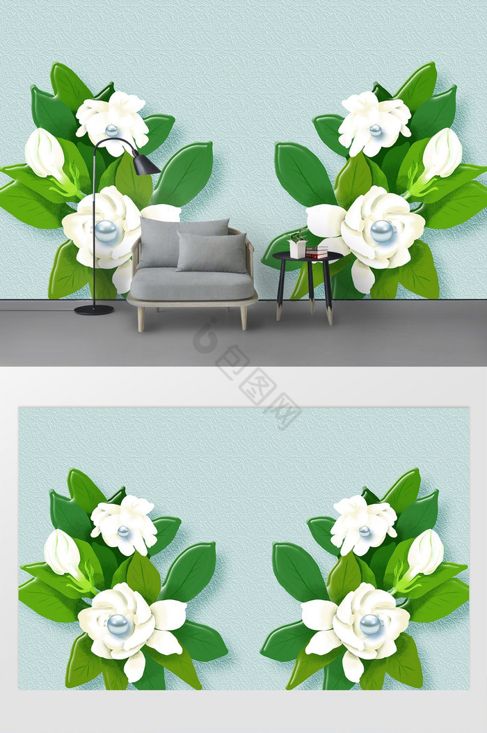 豪华新款白色立体花朵珍珠客厅背景墙图片