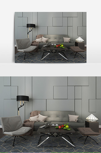 现代简约灰色布艺沙发组合图片