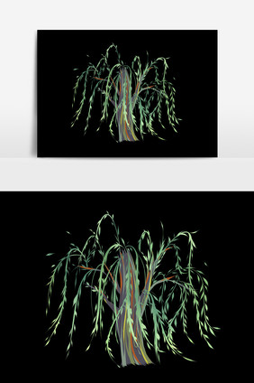 手绘卡通柳树素材
