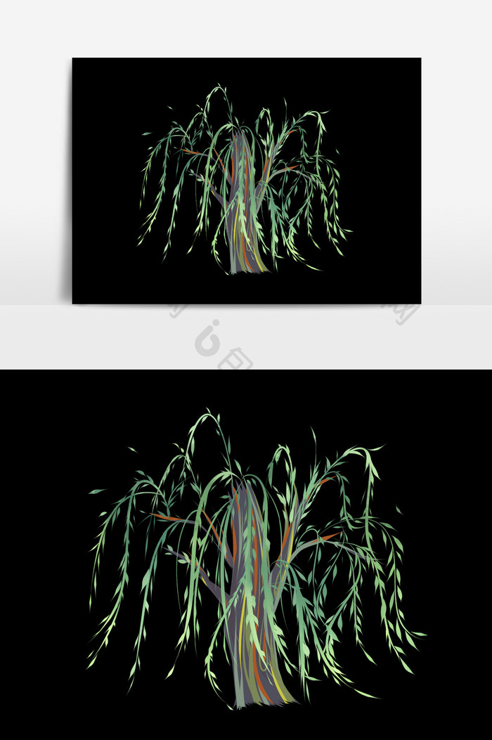 手绘卡通柳树素材
