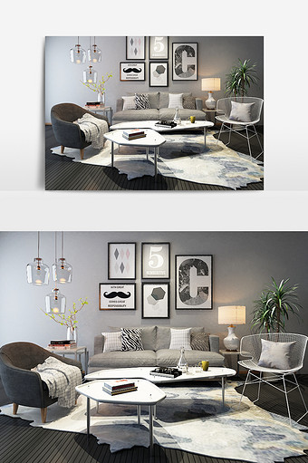 现代简约沙发组合模型图片