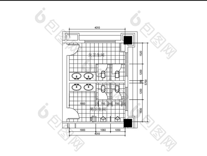 酒店公用卫生间平面布局图CAD图