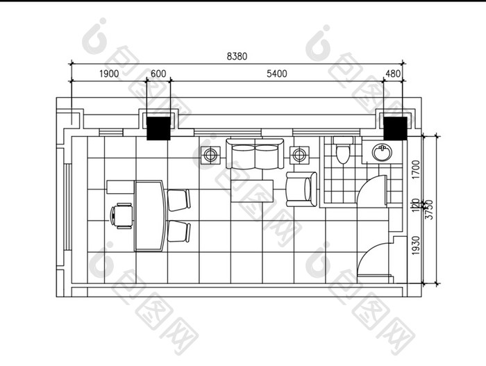 宾馆酒店经理办公室平面图CAD图纸