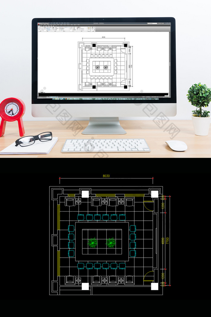 写字楼会议室平面布局图CAD图纸