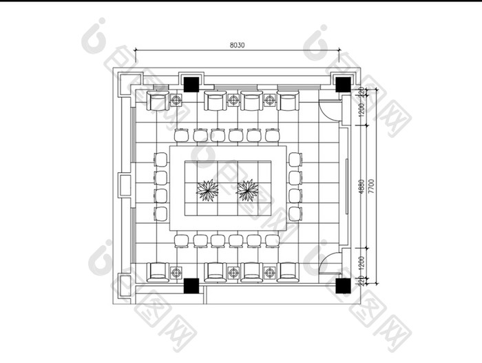 写字楼会议室平面布局图CAD图纸