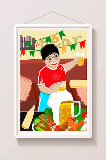 创意夏季喝啤酒啤酒节插画图片