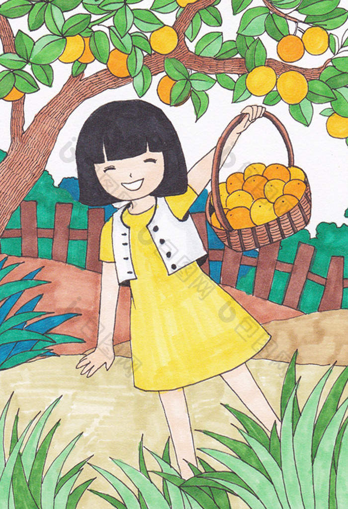 快乐暑期采摘插画
