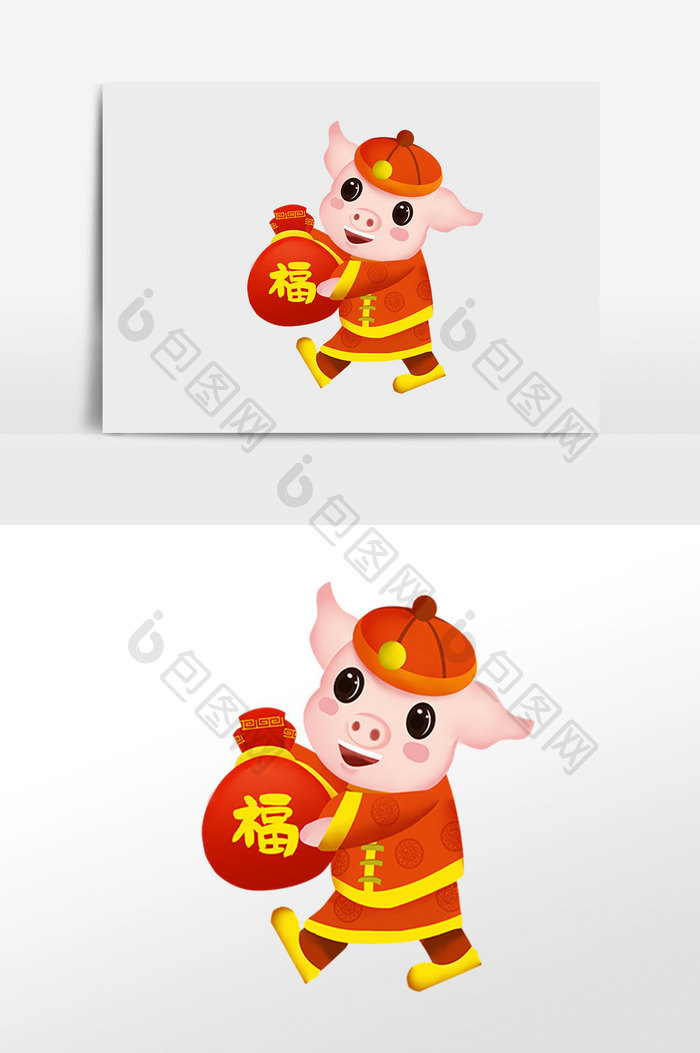 猪年卡通2019红色喜庆原创卡通福袋猪