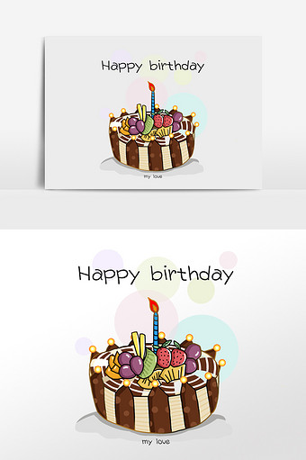 唯美清新可爱手绘生日快乐小蛋糕插画元素图片