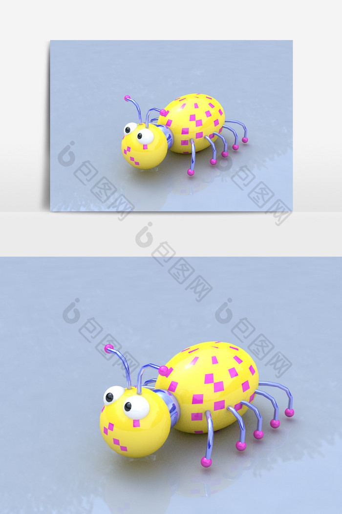 3D卡通黄色蚂蚁设计元素