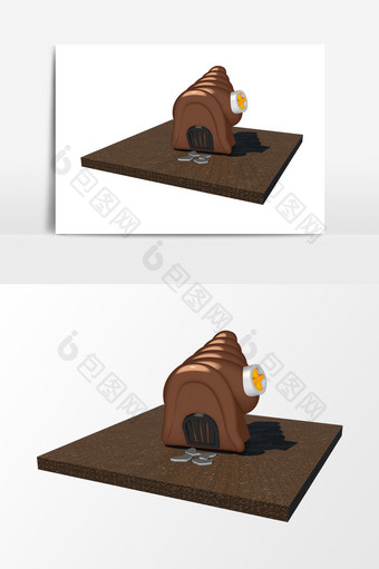 3D卡通蜗牛小屋设计元素图片