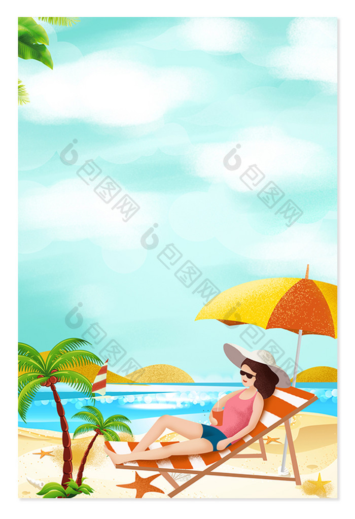 沙滩度假的美女广告设计背景图