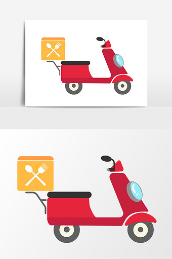 送外卖电动车美食手绘卡通矢量元素图片下载