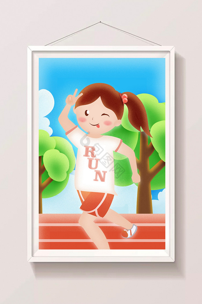 女孩女孩暑假跑步插画图片