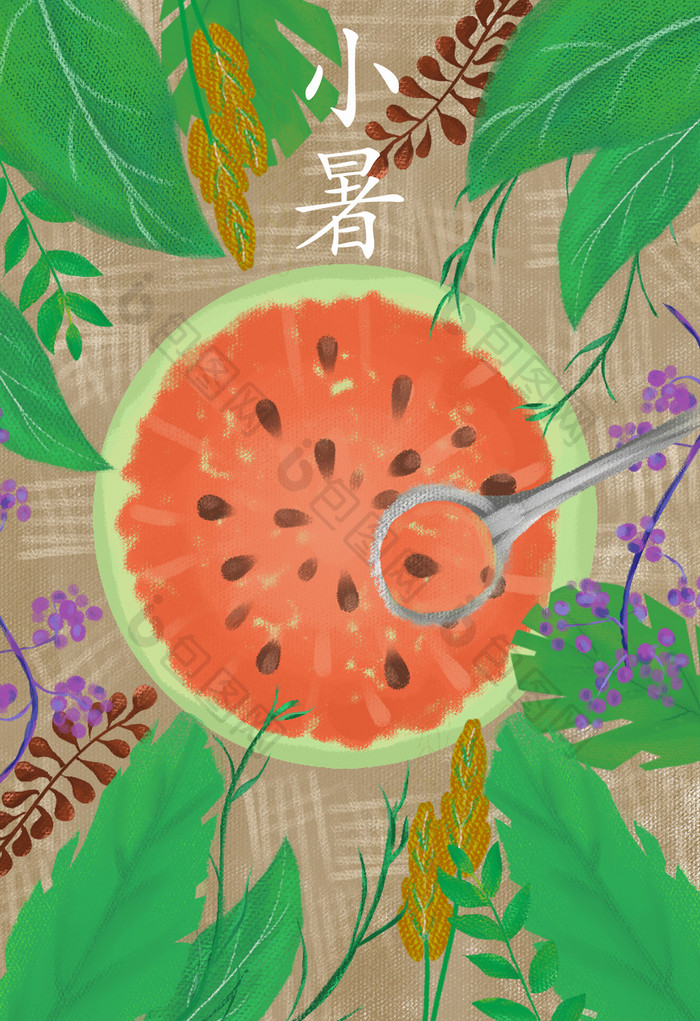 植物花环小暑节气清新插画