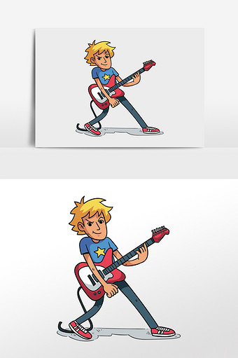 卡通漫画青少年弹吉他插画元素图片