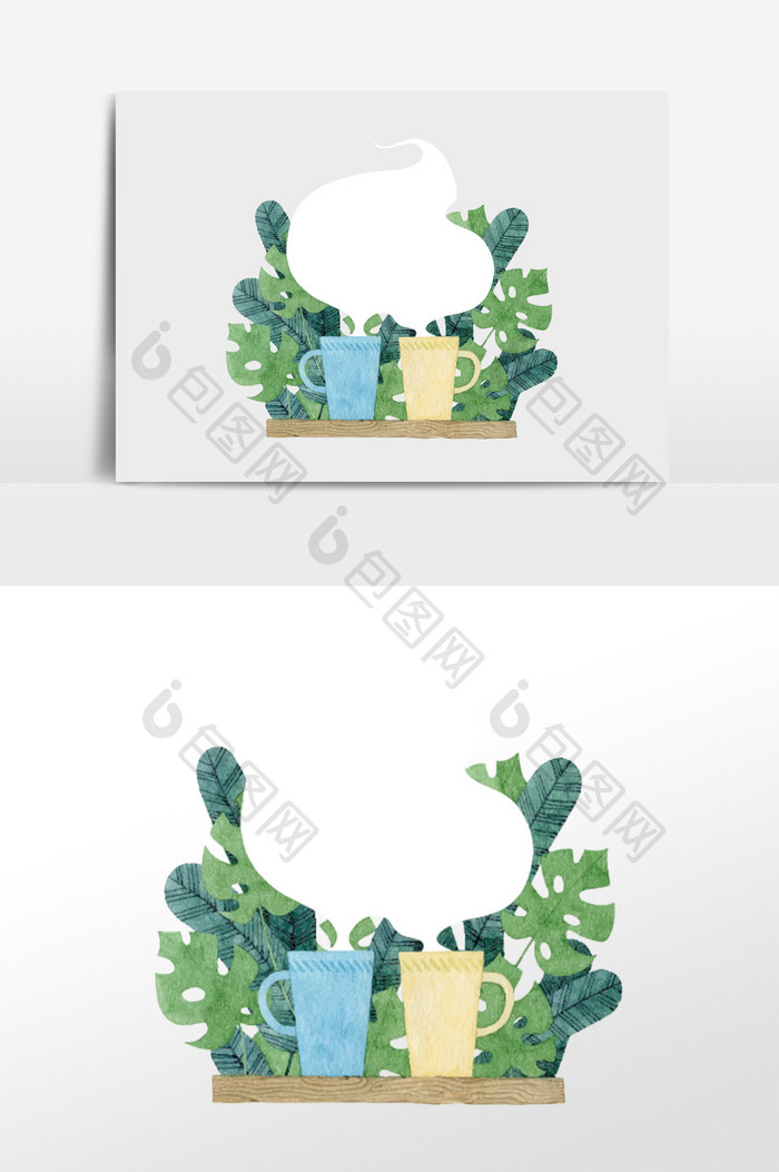 清新水彩绿植盆栽对话框插画元素