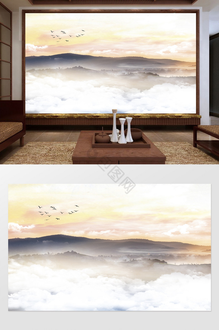 新中式抽象定制沙发电视背景墙图片