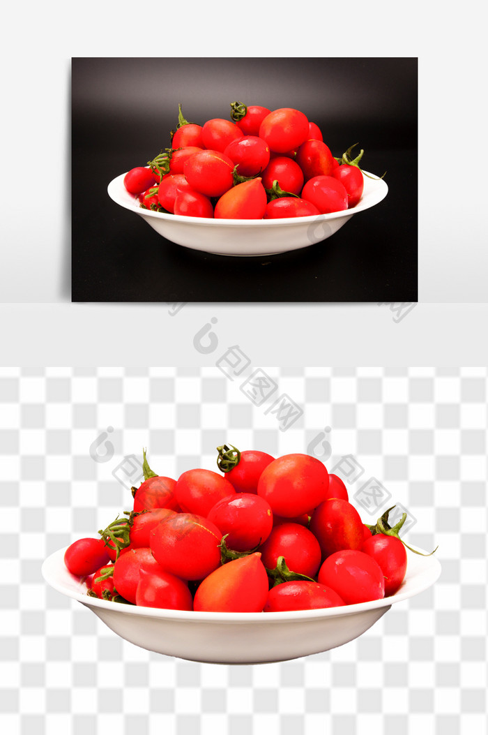 新鲜小番茄免抠高清透底水果元素素材