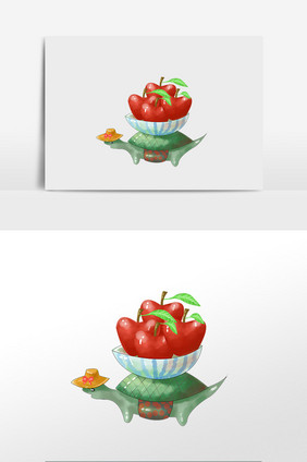 背着大苹果的乌龟儿童插画素材
