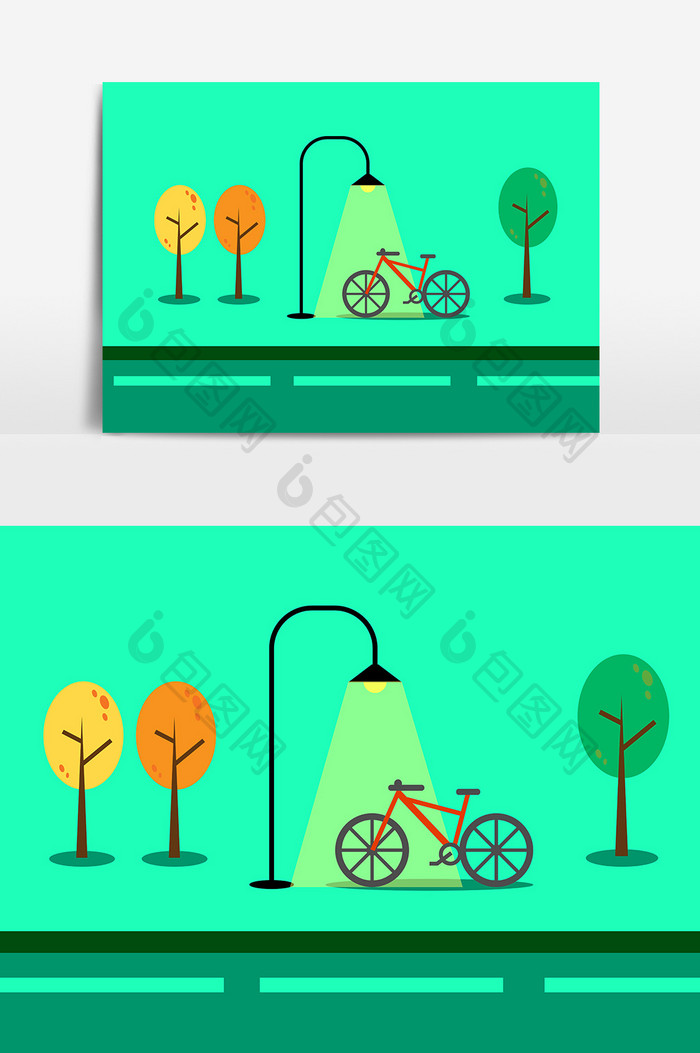 自行车树木设计元素