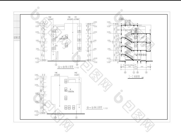 四层别墅建筑设计CAD施工图纸
