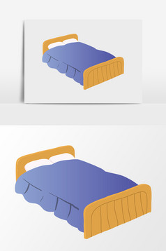 手绘双人床插画元素