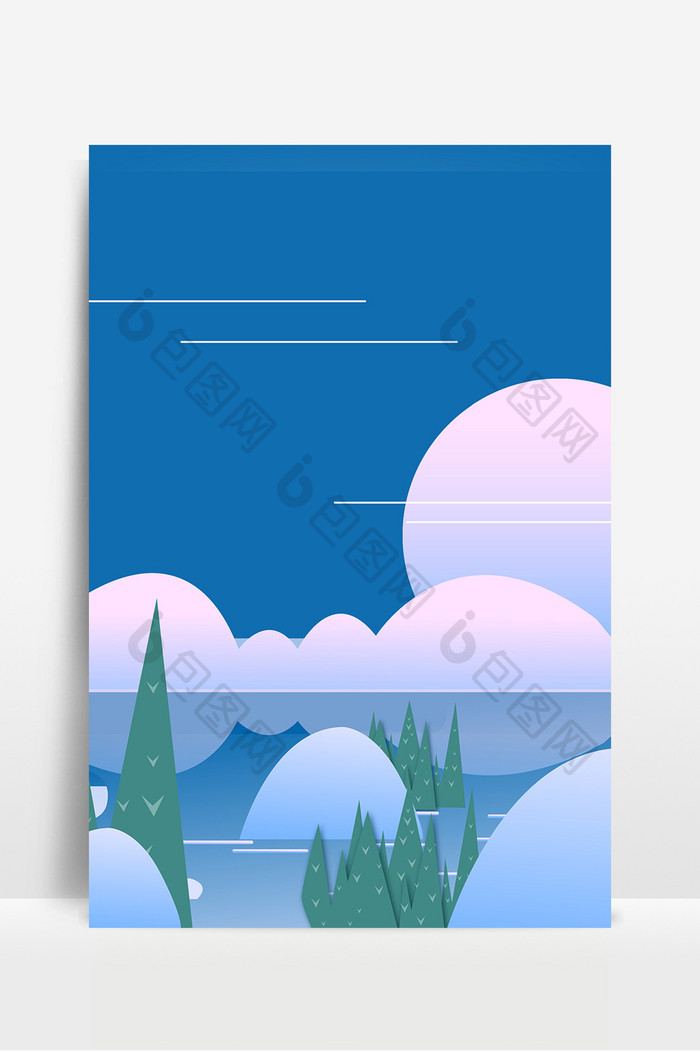 蓝色扁平旅行风景广告设计背景图片