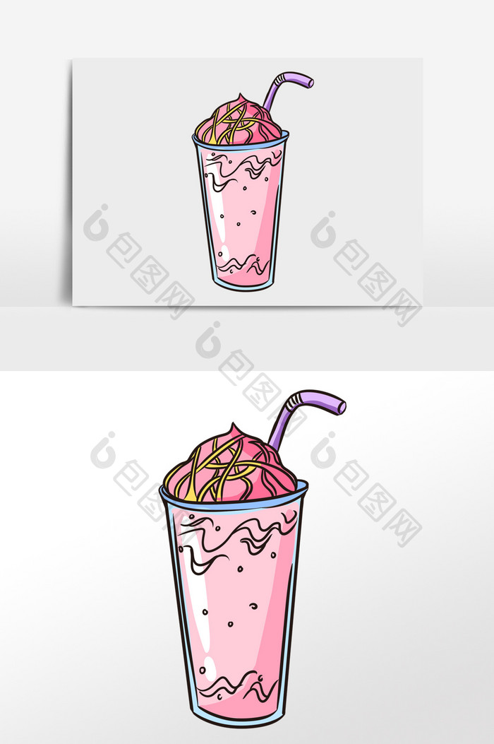 手绘粉红色冰激凌插画元素