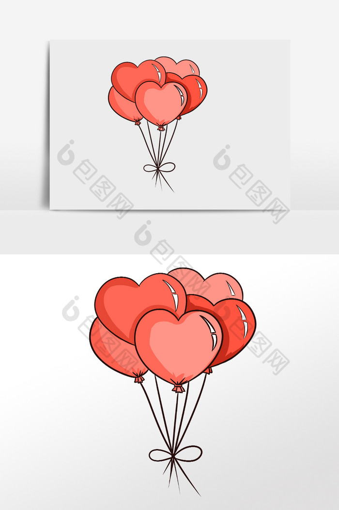 红色心形气球插画元素