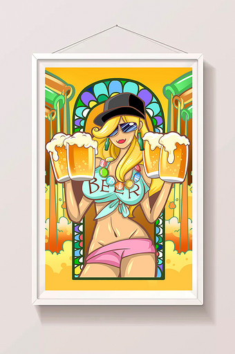 啤酒节手绘背景插画图片